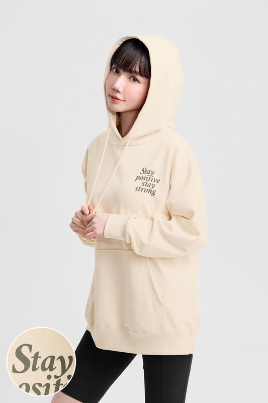 人物毛圈寬長版印花連帽衫-女