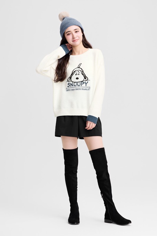 史努比系列粗針混紡毛衣-女