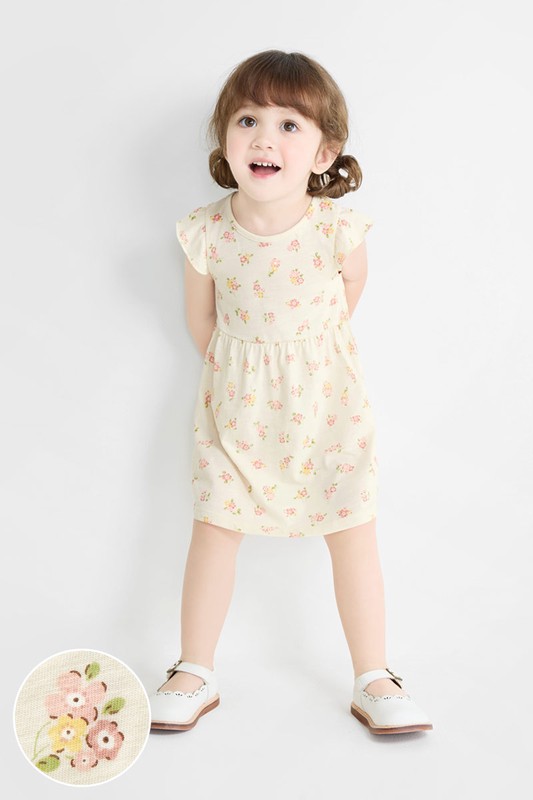 竹節棉荷葉袖花卉洋裝-Baby