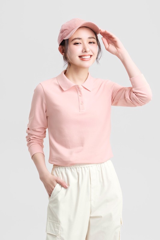 棉質彈性長袖polo衫-女