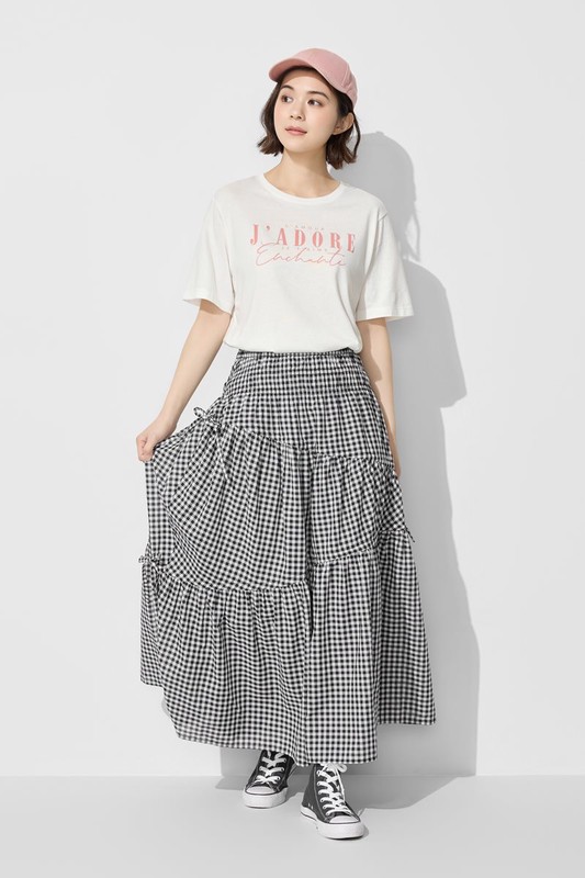 格紋綁帶蛋糕長裙-女