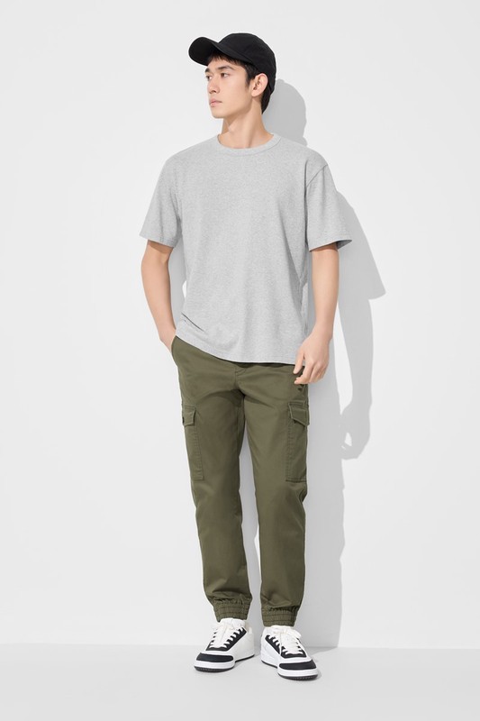 棉質工裝束口褲-男