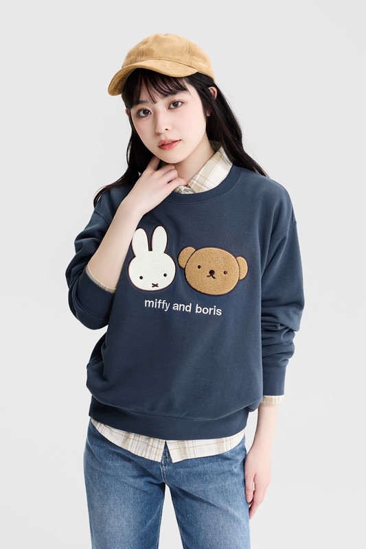 Miffy and Friends毛圈寬版電繡圓領衫-03-女
