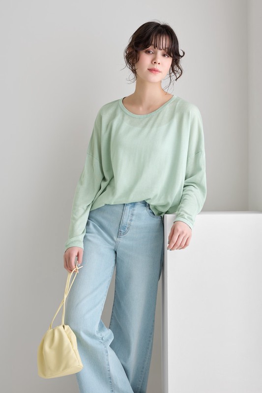 透膚寬鬆短版針織衫-女