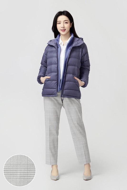 鬆緊腰頭格紋九分褲-女