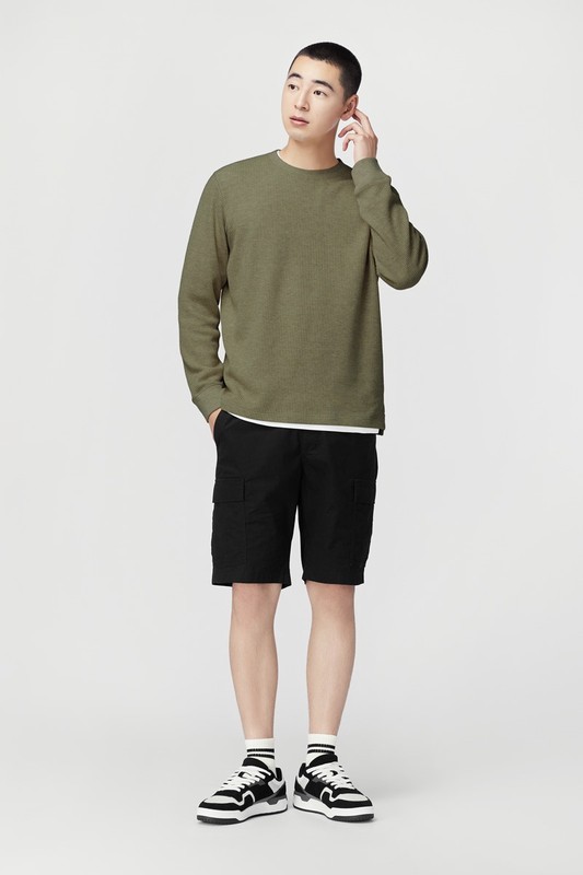 華夫格圓領長袖T恤-男