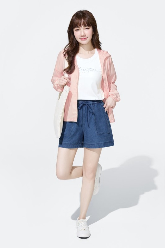 針織牛仔短褲-女