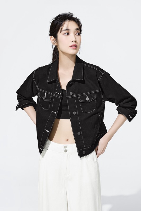 多色牛仔寬鬆短版外套-女
