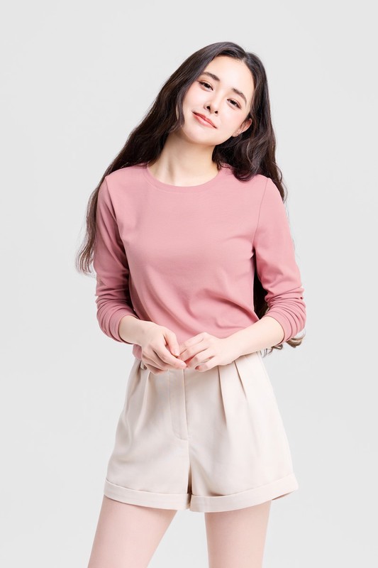 輕柔羅紋圓領T恤-女