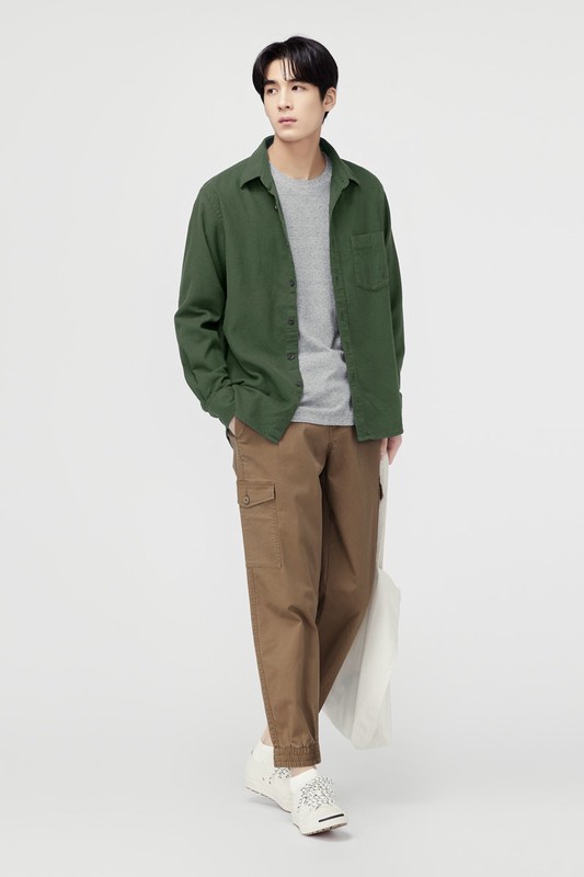 法蘭絨長袖襯衫-男