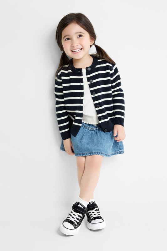 條紋圓領針織外套-童