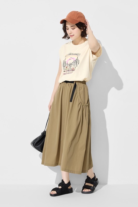 抽皺口袋長裙-女