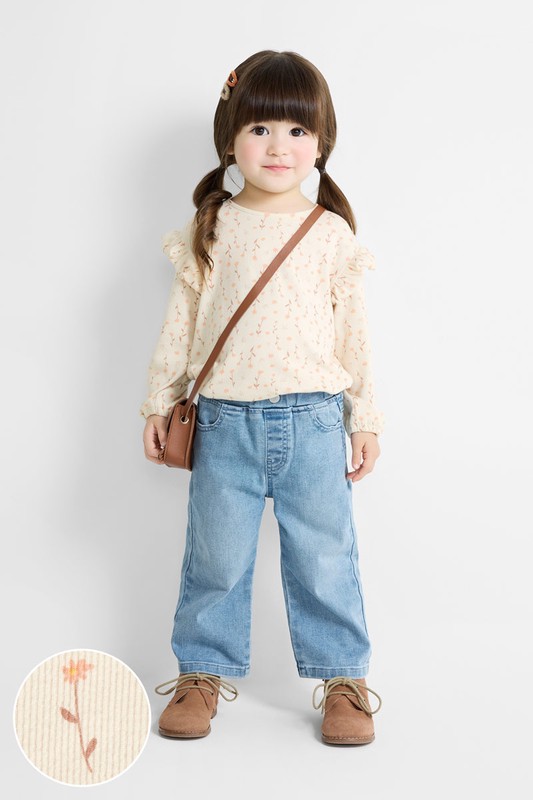 羅紋荷葉造型印花T恤-童