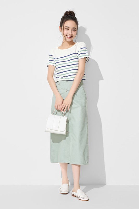 純棉船領條紋短袖T恤-女