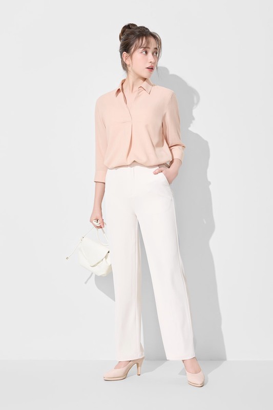 嫘縈開領七分袖襯衫-女