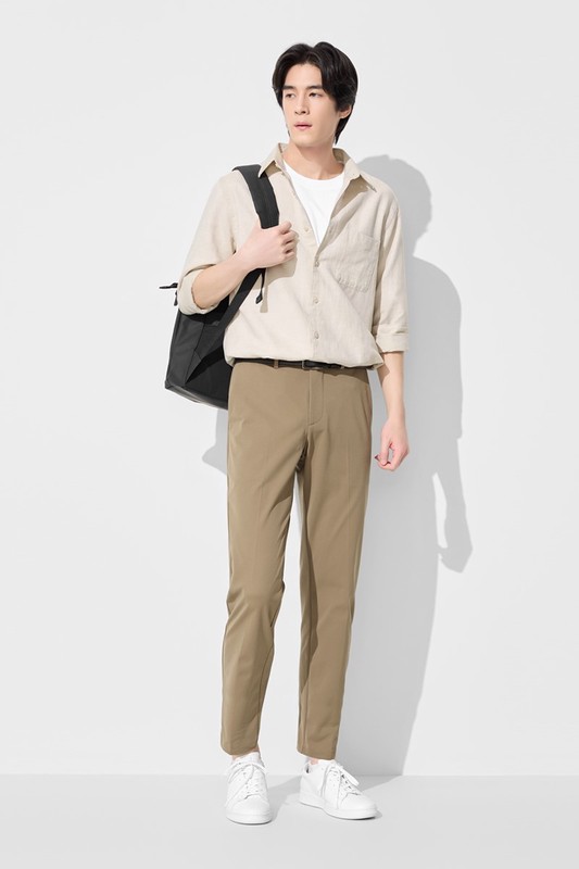 棉麻長袖襯衫-男