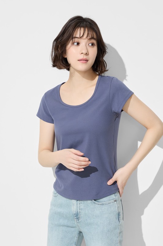 彈力大圓領短版T恤-女