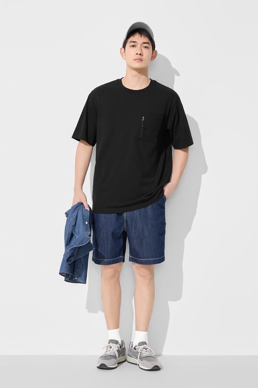 純棉厚寬版拉鍊袋五分袖T恤-男