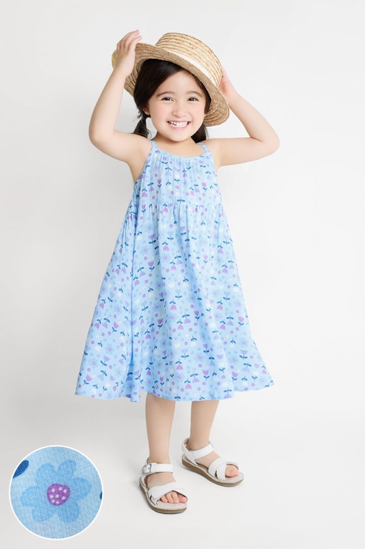 嫘縈印花細肩帶洋裝-童