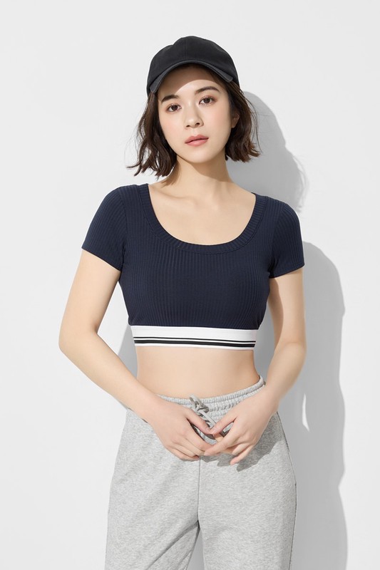 可拆式Bra莫代爾短版羅紋T恤-女