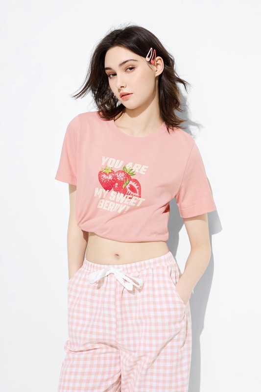 草莓厚版印花T恤-女