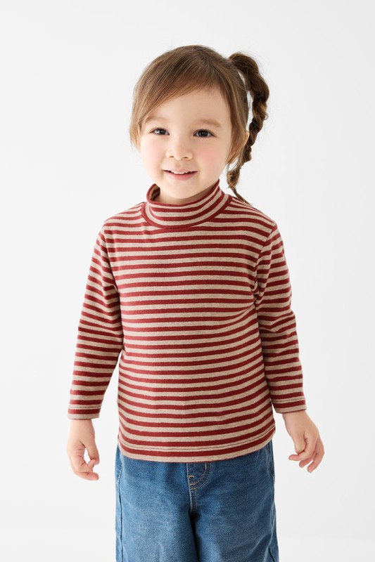 磨毛羅紋條紋立領T恤-Baby