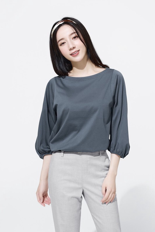 絲光棉寬鬆船領七分袖上衣-女