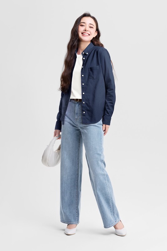 牛津修身長袖襯衫-女