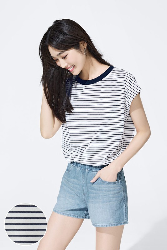 純棉寬版條紋上衣-女