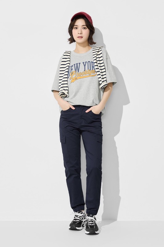 棉質工裝束口褲-女