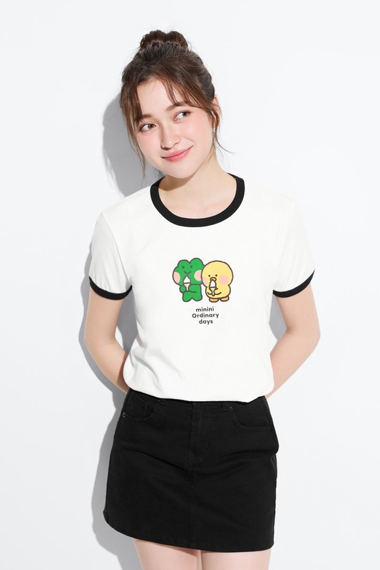 LINE FRIENDS minini羅紋配色印花T恤-03-女