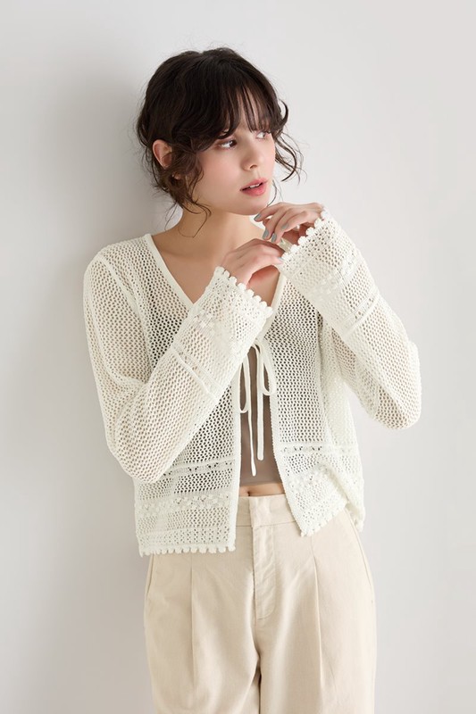 鏤空綁帶開襟外套-女