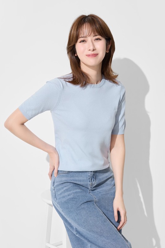 圓領五分袖針織衫-女