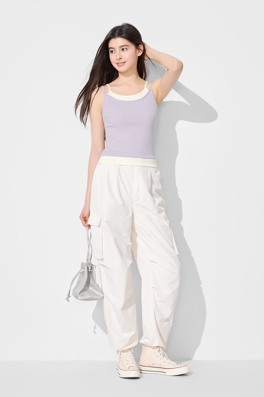 羅紋短版假兩件細肩帶-女