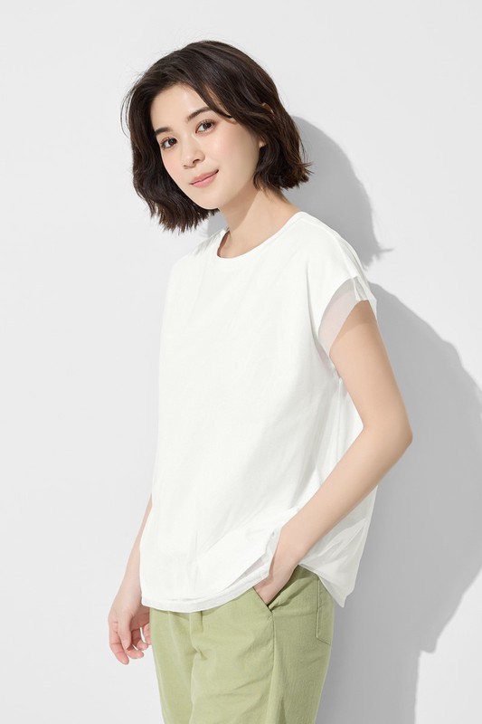 柔滑棉網紗連袖上衣-女