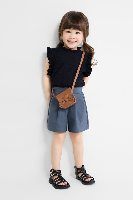 彈力打褶寬襬短褲-童