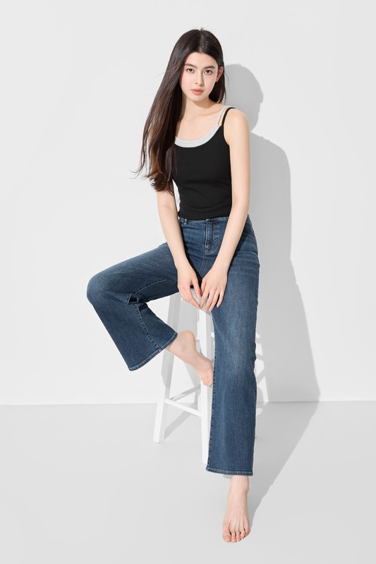 高腰牛仔寬褲-女