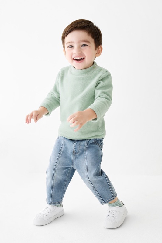 牛仔剪接錐形褲-Baby