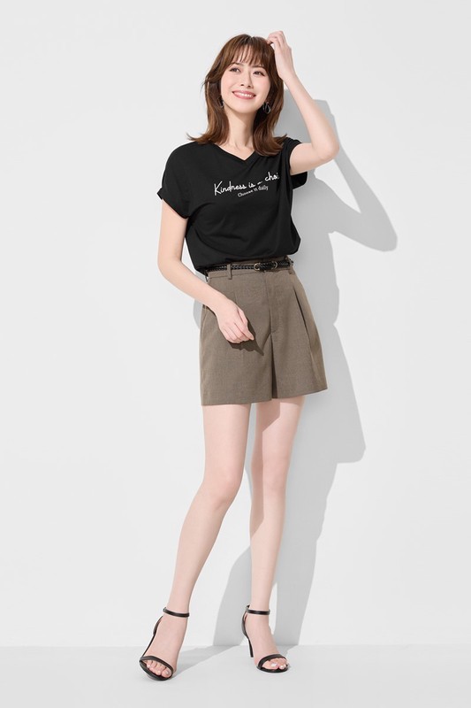 休閒打褶短褲-女