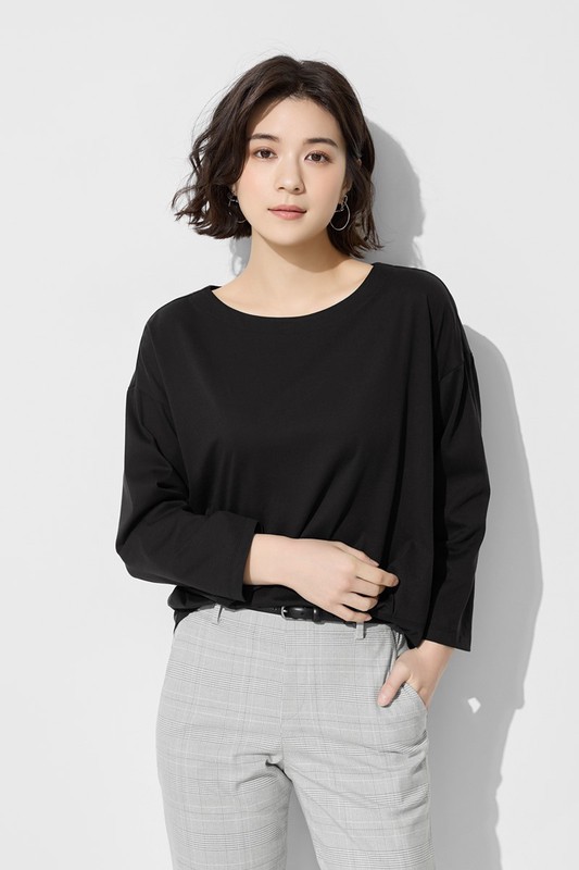 絲光棉寬版落肩九分袖上衣-女