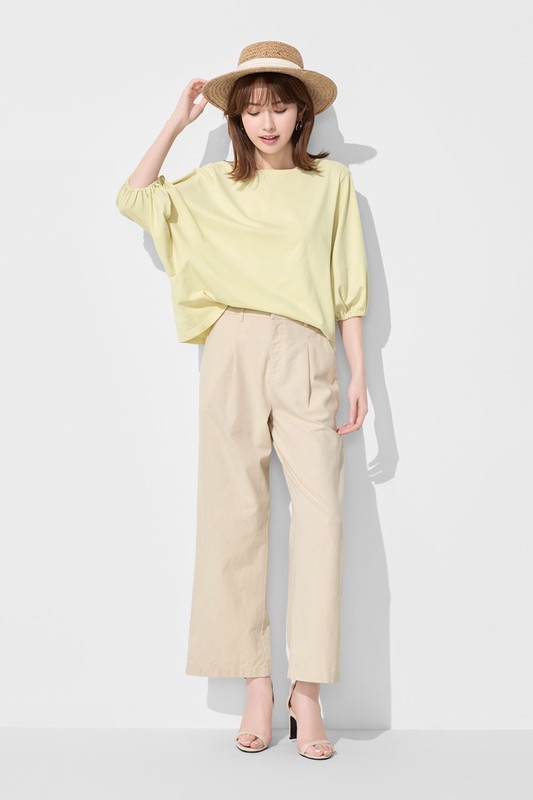 純棉寬鬆船領泡泡袖上衣-女