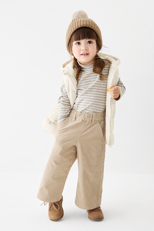 磨毛羅紋條紋立領T恤-童