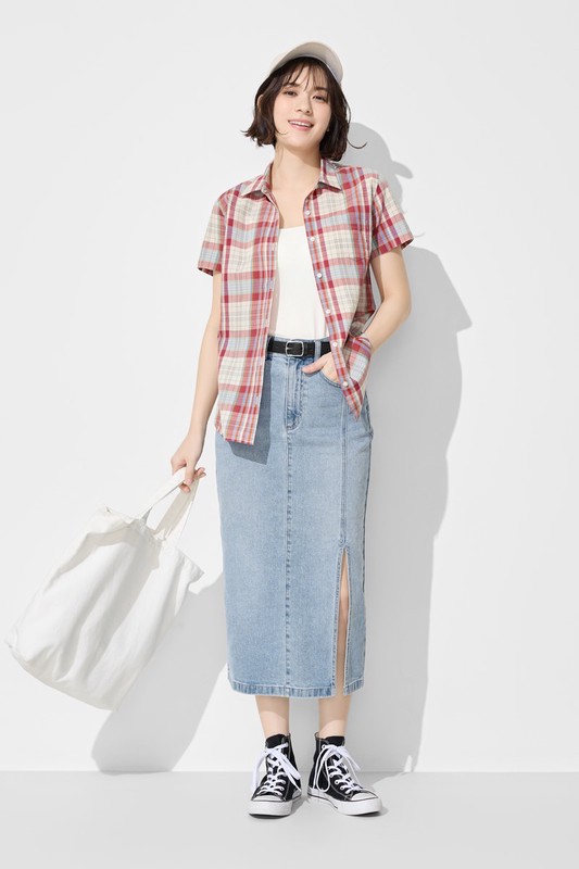 格紋短袖襯衫-女