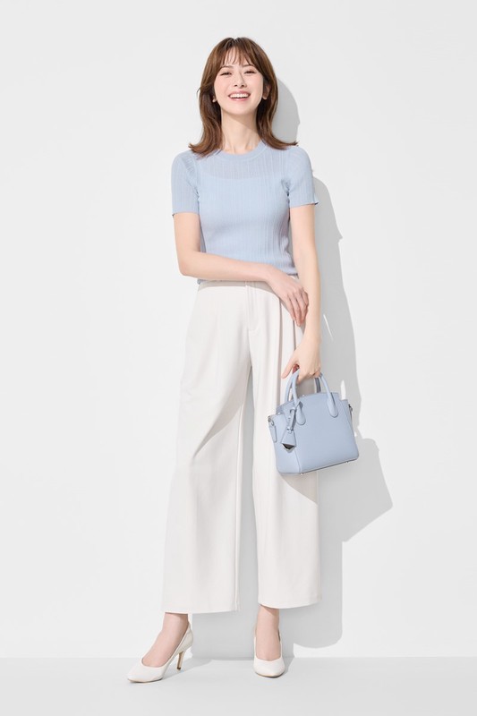 透膚羅紋針織短袖上衣-女