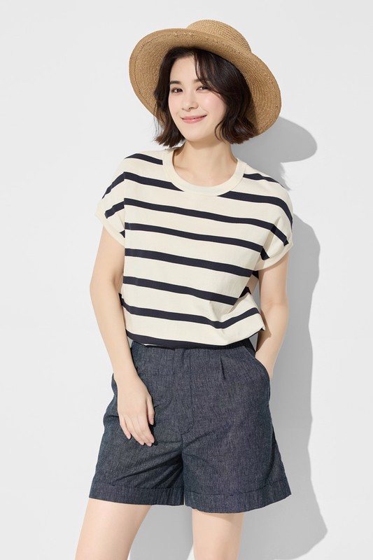 棉麻打褶五分褲-女