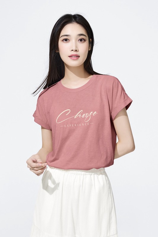 竹節棉文字寬版T恤-女