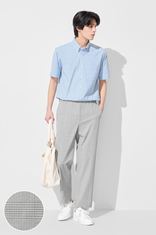 彈性西裝格紋九分褲-男