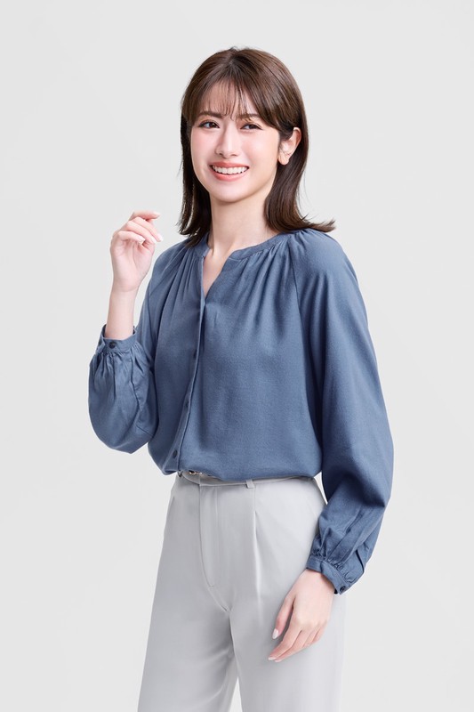 柔軟法蘭絨抓皺上衣-女