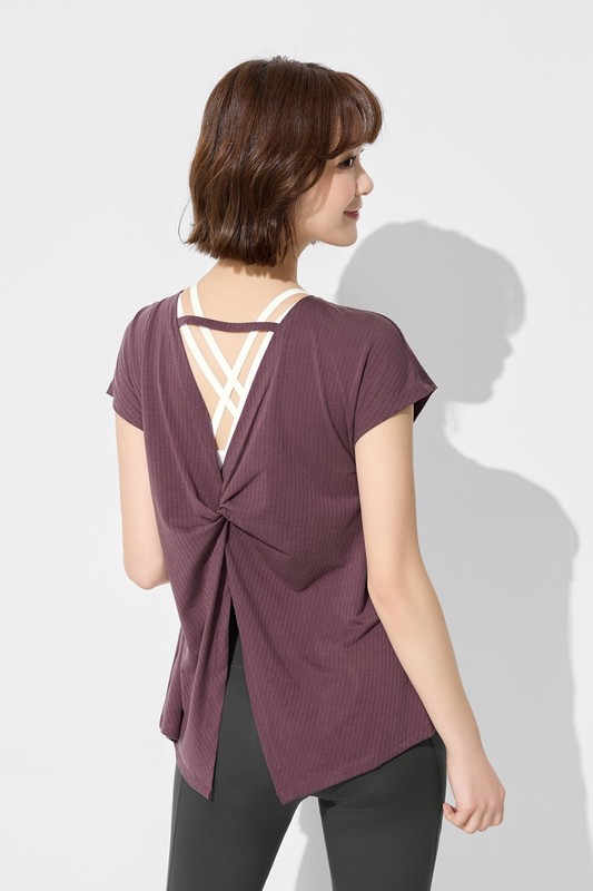 運動美背扭結連袖上衣-女