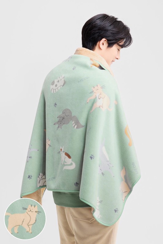 Fleece貓咪印花家居毯-中性款